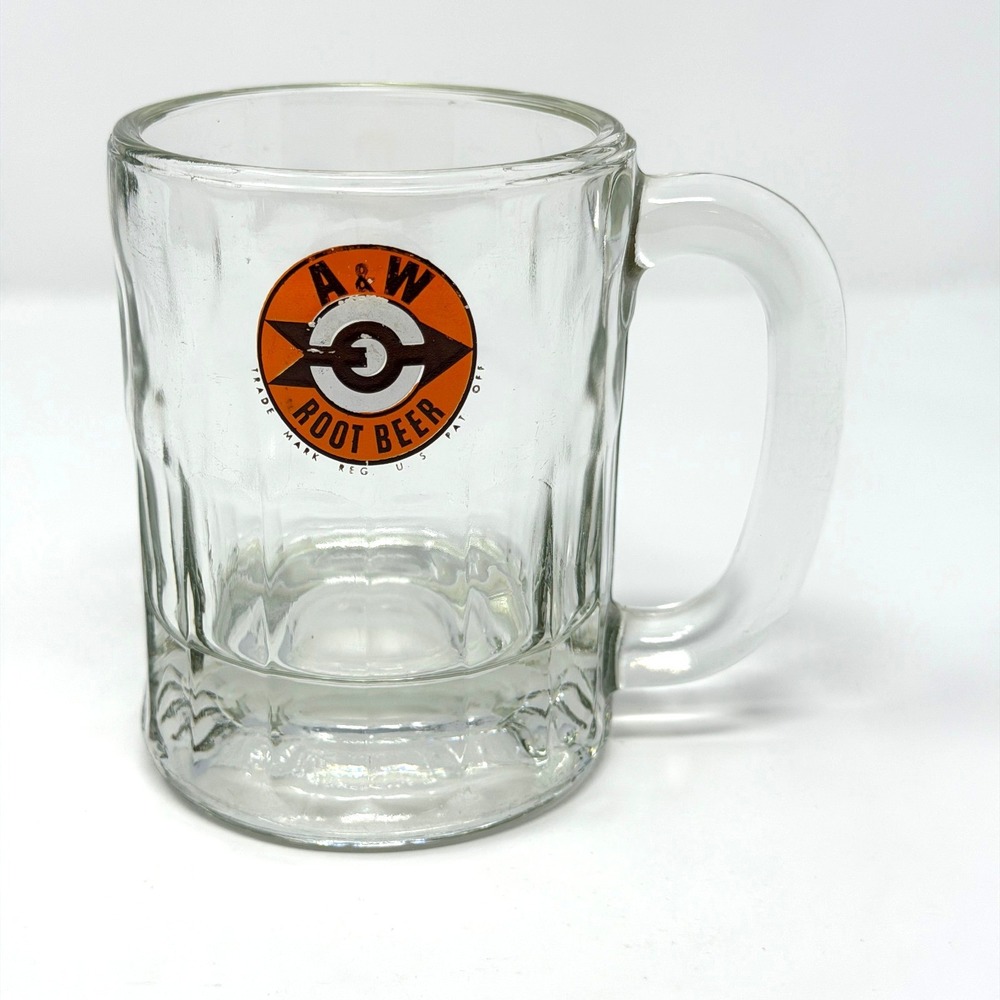 A&W Root Beer Glass Mug Vintage Logo Handle Clear 4 Inch